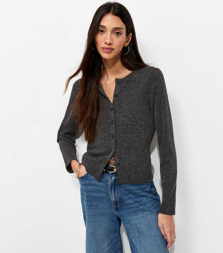 Dark Grey Soft Touch Knitted Cardigan