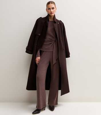 Dark Brown Soft Touch Wide Leg Trousers