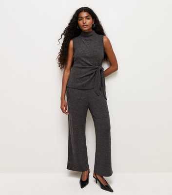 Petite Dark Grey Soft Touch Sleeveless Tie Waist Top