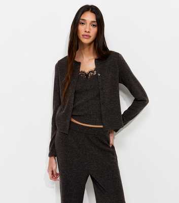 Petite Dark Grey Soft Touch Lace Trim 2 In 1 Cardigan Top