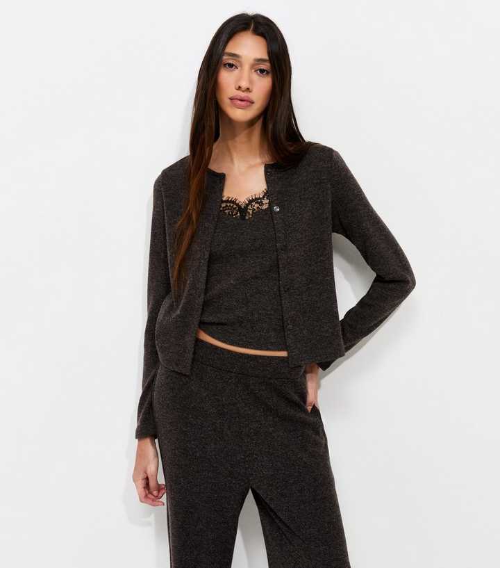Petite Dark Grey Soft Touch Lace Trim 2 In 1 Cardigan Top