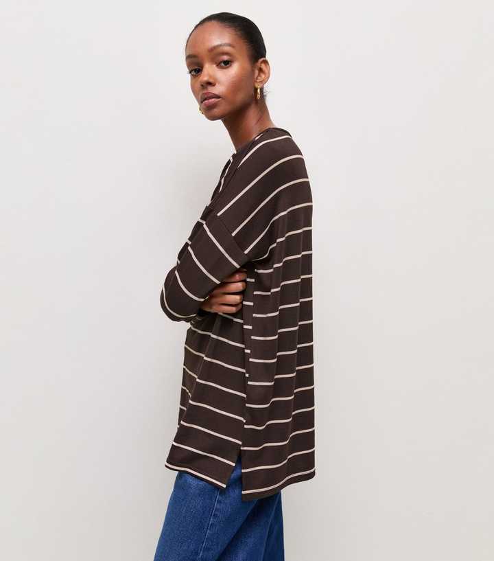 Brown Soft Touch Stripe Long Sleeve Top