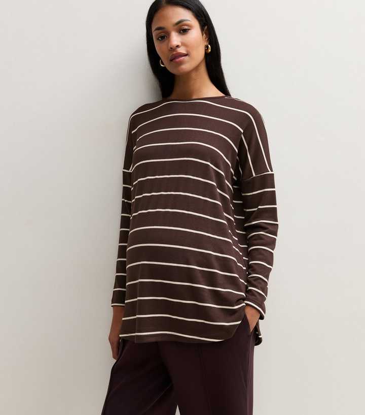 Maternity Brown Striped Long Sleeve Top