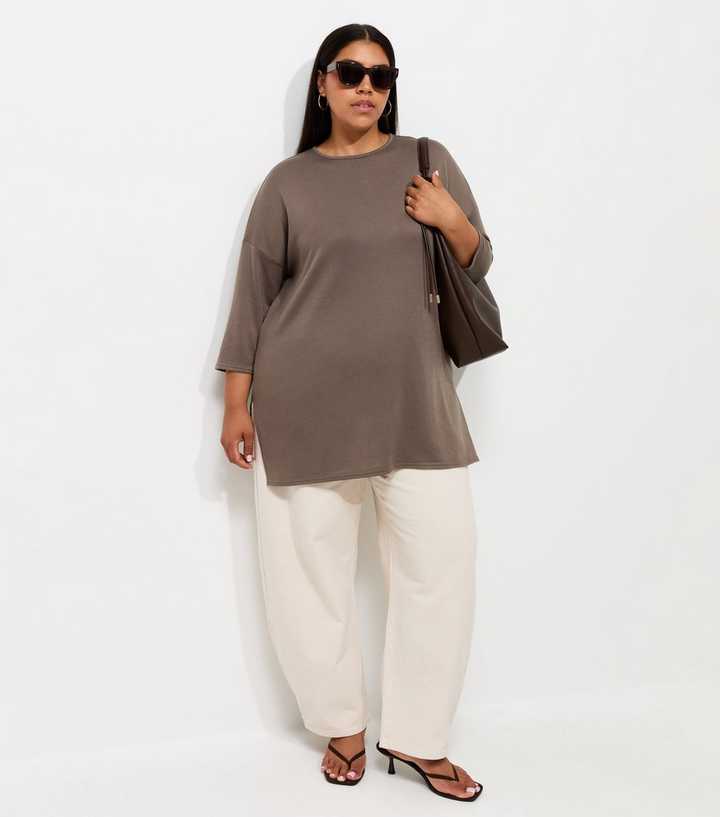 Curves Dark Mink Soft Touch Cropped Sleeve Long Top
