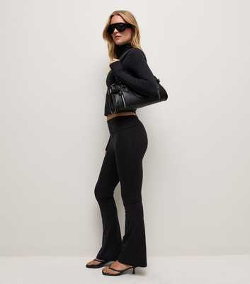 Premium Black Athletic Foldover Waistband Flared Leggings