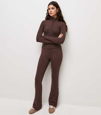 Premium Dark Brown Kick Flare High Waist Trousers