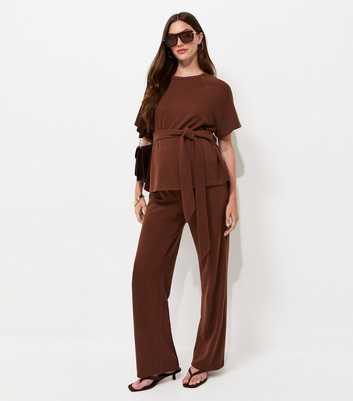 Maternity Brown Soft Touch Short Sleeve Tie Waist Top