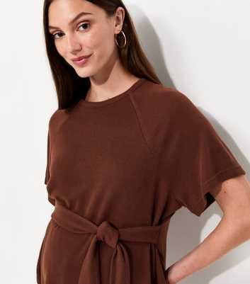 Maternity Brown Soft Touch Short Sleeve Tie Waist Top