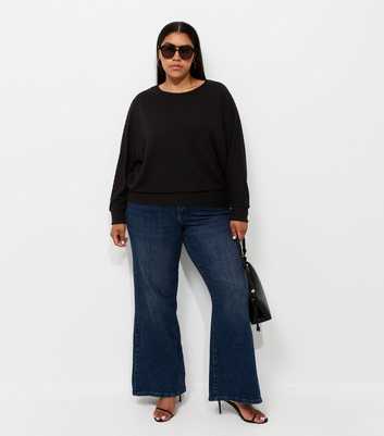 Curves Black Soft Touch Ribbed Batwing Top