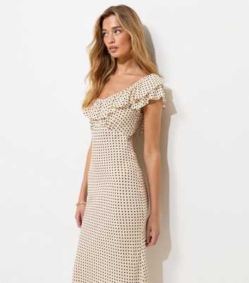 Tall Cream Spot Print Ruffle Neck Midi Dress
