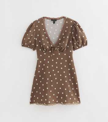 Petite Brown Crinkled Polka Dot Mini Dress