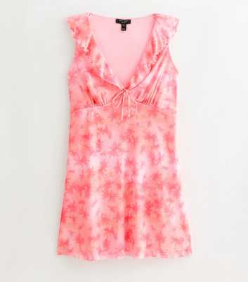 Petite Pink Floral Ruffle Trim V-Neck Mini Dress