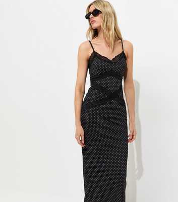 Tall Black Lace Trim Mesh Midi Dress