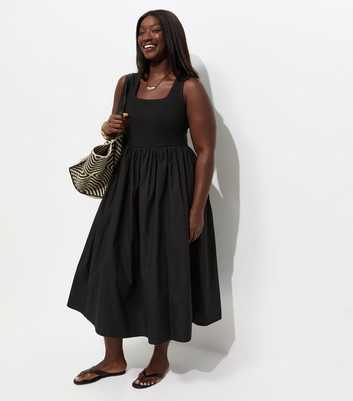 Curves Black 2-In-1 Poplin Midi Dress