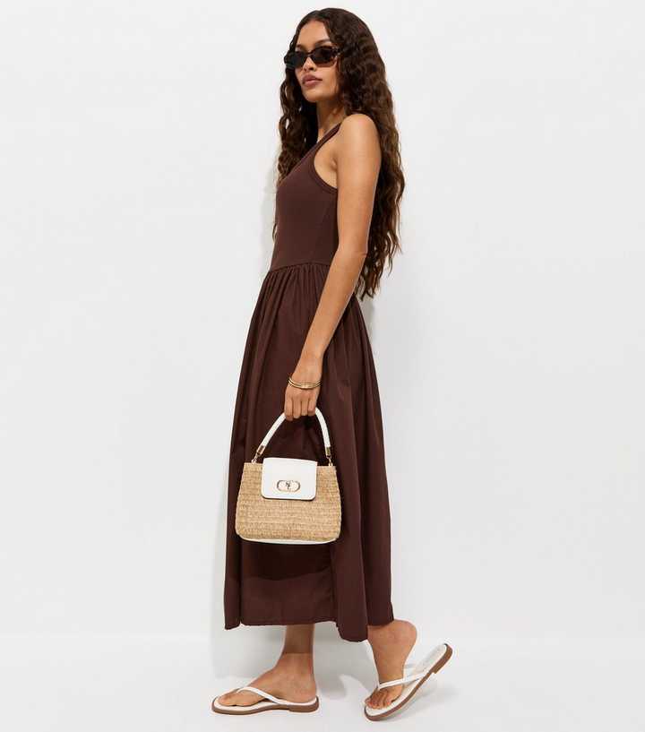 brown cotton poplin dress Jane Lushka women's Dress poplin cotton blend main image 1