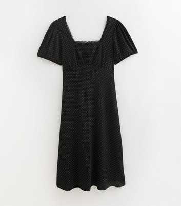 Curves Black Spotty Square Neck Midi Dress