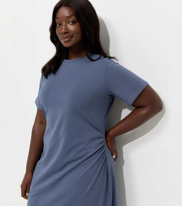 Curves Navy Cotton Rich Ruched T-Shirt Midi Dress | New Look Curves Navy Cotton Rich Ruched T-Shirt Midi Dress | New Look