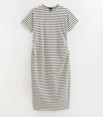 Curves Black Ruched Side Striped Jersey Midi Dress