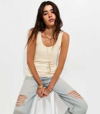 Cream Cotton Rich Ribbed Scoop Neck Vest Top