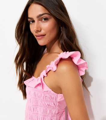 Petite Light Pink Cotton Tie Back Shirred Midi Dress