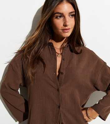 Dark Brown Cotton Slub Beach Shirt
