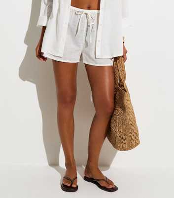 White Cotton Slub Beach Shorts