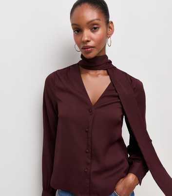 Dark Burgundy Woven Pussybow Blouse