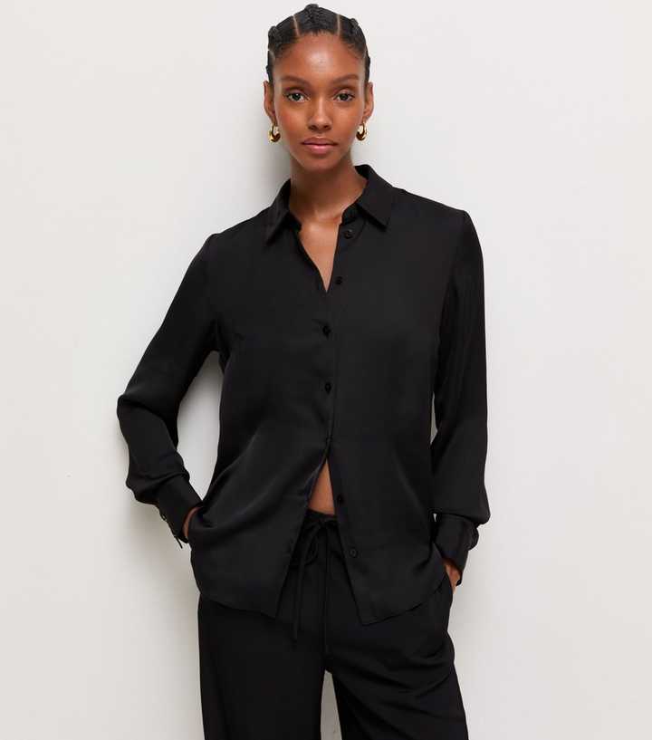 Black Satin Long Sleeve Shirt