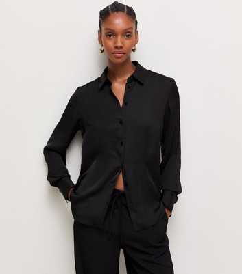 Black Satin Long Sleeve Shirt