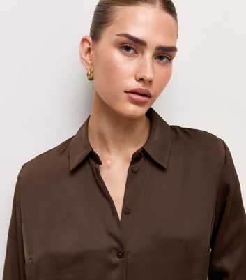 Dark Brown Satin Long Sleeve Shirt