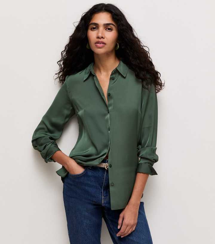 Green Satin Long Sleeve Shirt