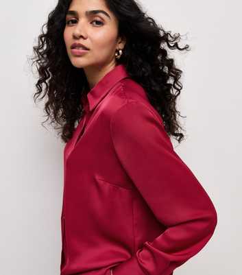 Bright Red Satin Long Sleeve Shirt