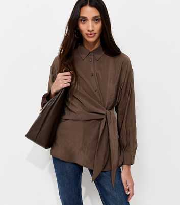 Dark Brown Draped Side Tie Shirt