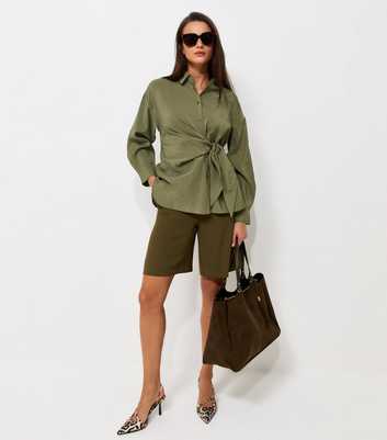 Dark Khaki Draped Side Tie Shirt