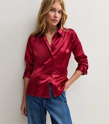 Dark Burgundy Fitted Waist Satin Shirt