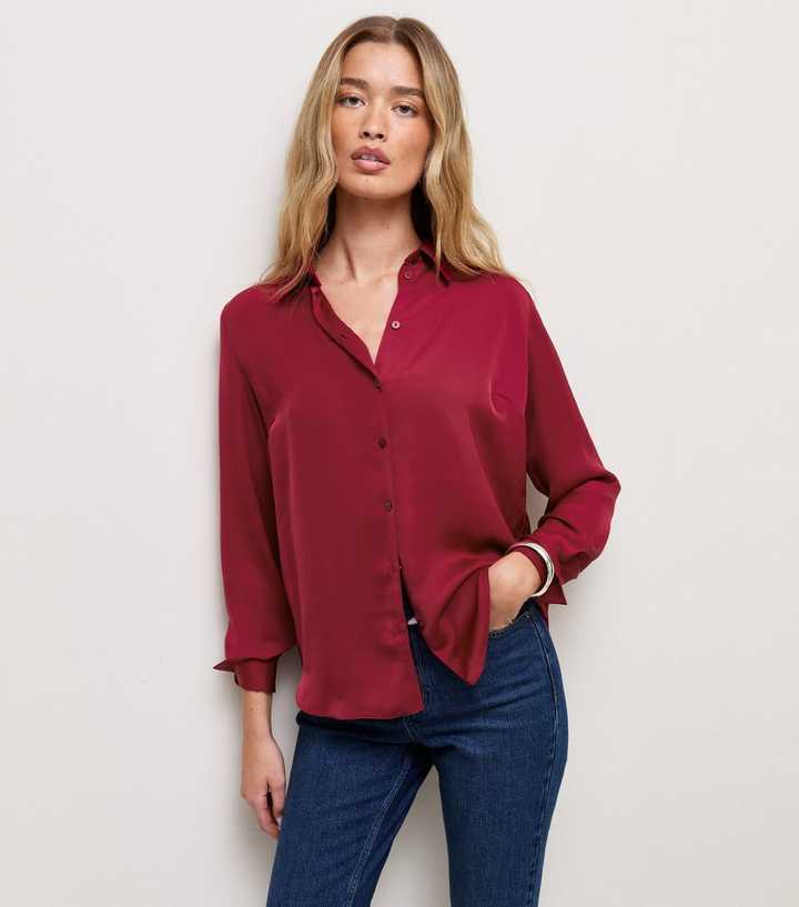 Tall Bright Red Satin Long Sleeve Shirt