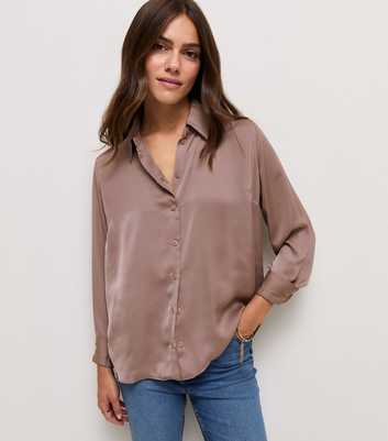 Petite Mink Satin Long Sleeve Shirt