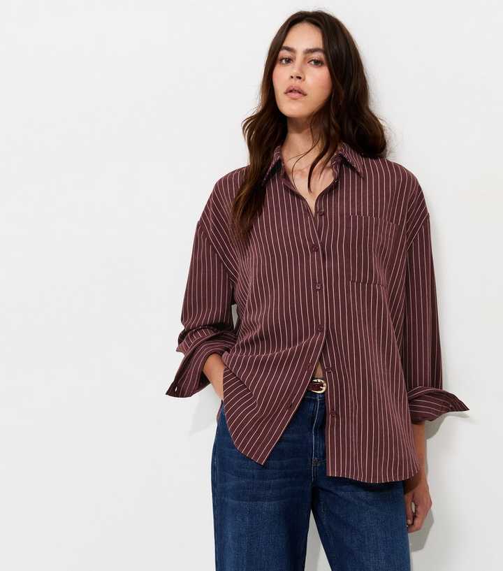 Dark Burgundy Striped Oversized Shirt