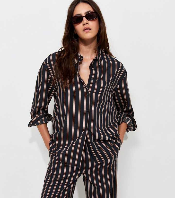 Blue Woven Striped Oversize Shirt