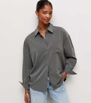 Grey Striped Oversized Shirt