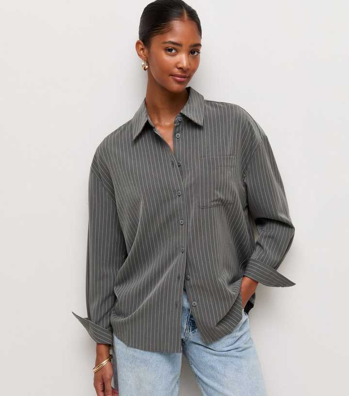 Grey Striped Oversized Shirt