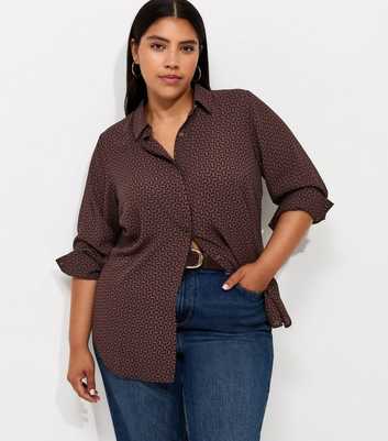 Curves Red Geometric Print Long Sleeve Shirt