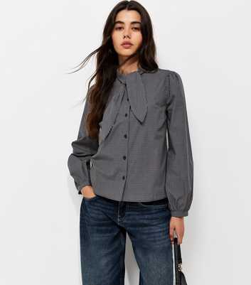 Black Check Neck Tie Long Sleeve Shirt