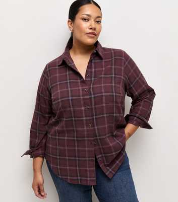 Curves Red Cotton Check Long Sleeve Shirt