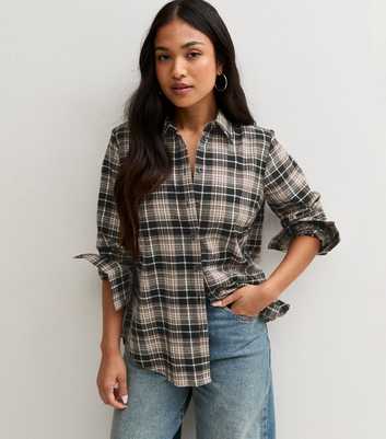 Petite Black Cotton Checked Long Sleeve Shirt