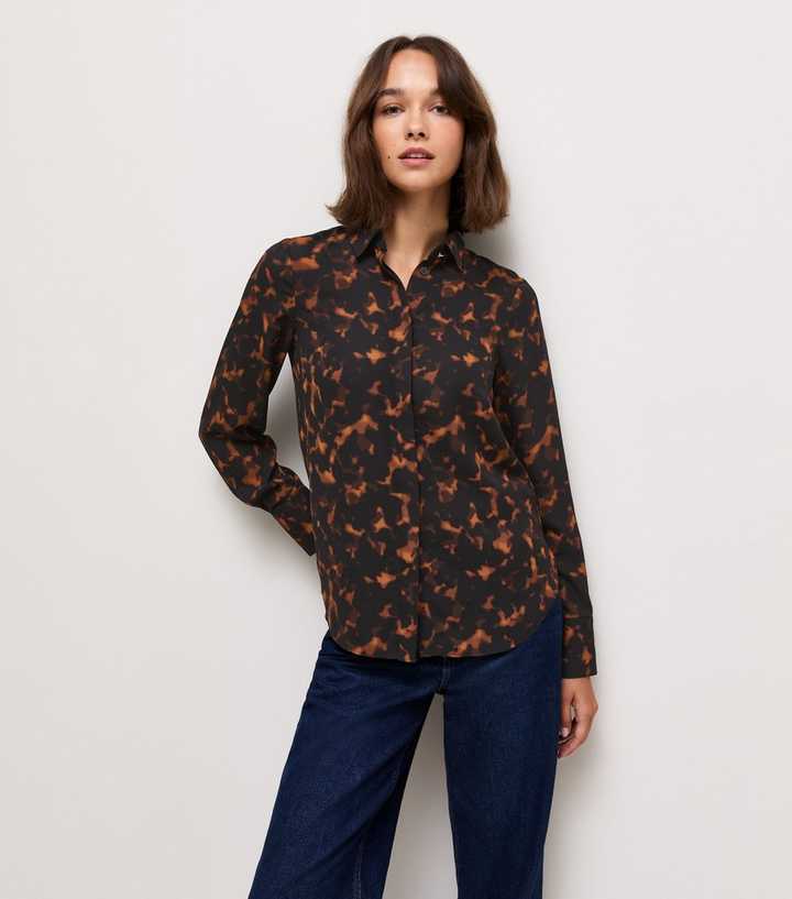 Black Tortoiseshell Print Long Sleeve Shirt