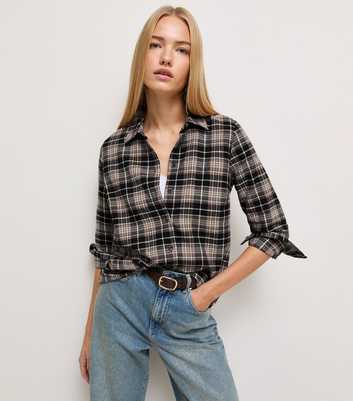 Black Cotton Check Fitted Long Sleeve Shirt