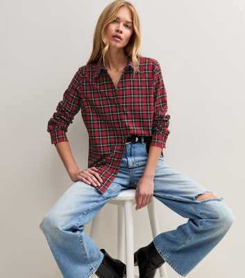 Red Check Cotton Longline Shirt