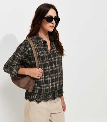 Black Cotton Checked Meet The Jean Lace Trim Shirt