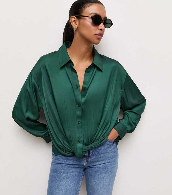 Dark Green Satin Twist Shirt